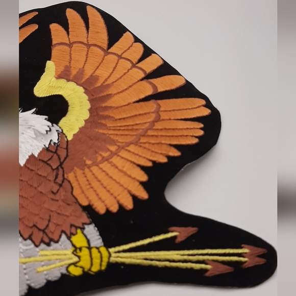 Eagle Embroidered Large Patch Back Vest Iron On 9" x 9" Wings Spread Arrows - Picture 4 of 5
